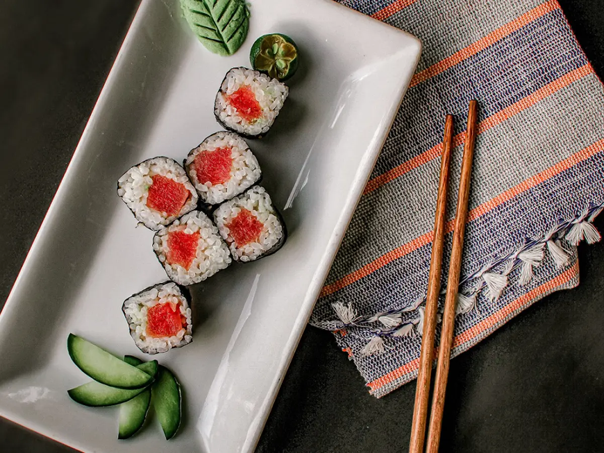 Osaka-Sushi-Japanese-Restaurant-tuna-roll-Redding Tuna sushi roll, classic Japanese maki with fresh tuna at Osaka Sushi,a Japanese Restaurant in Redding